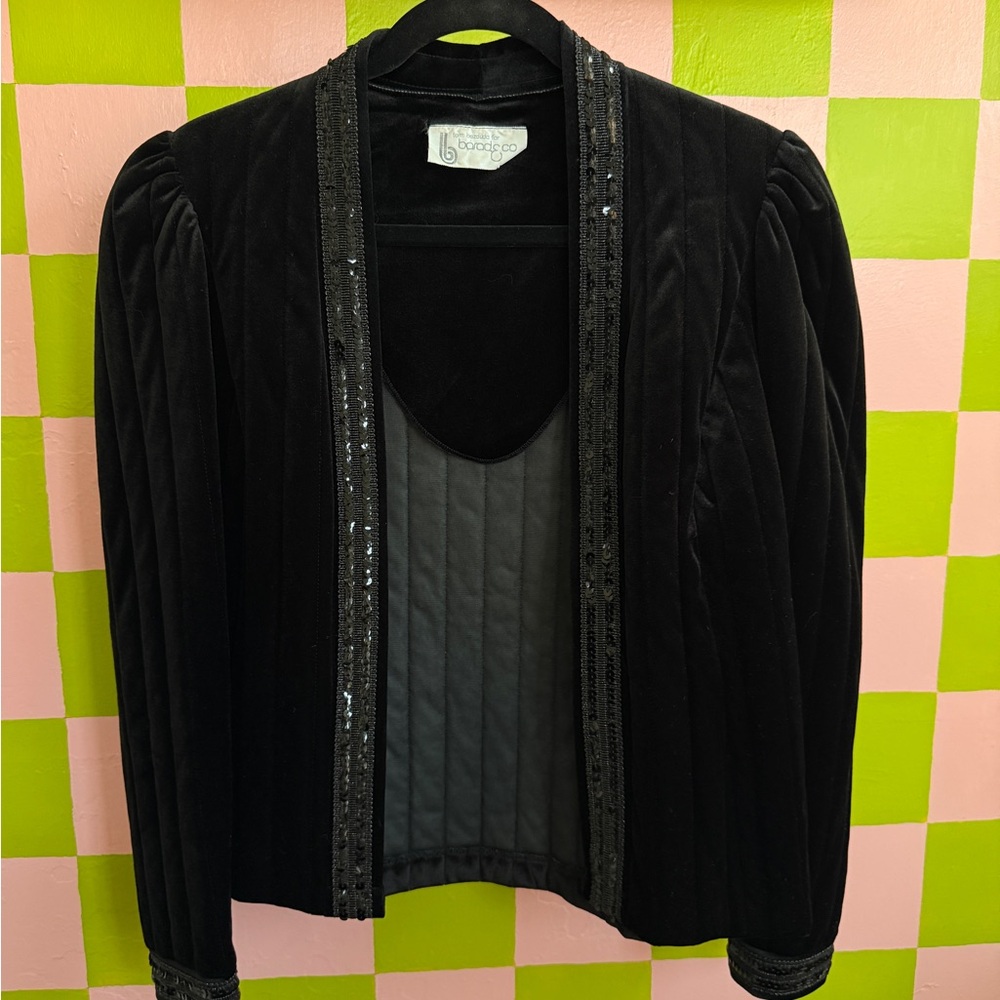 SOLD Vintage Bezuda for Barad & Co Velour Black Sequin-Trimmed Women's Jacket